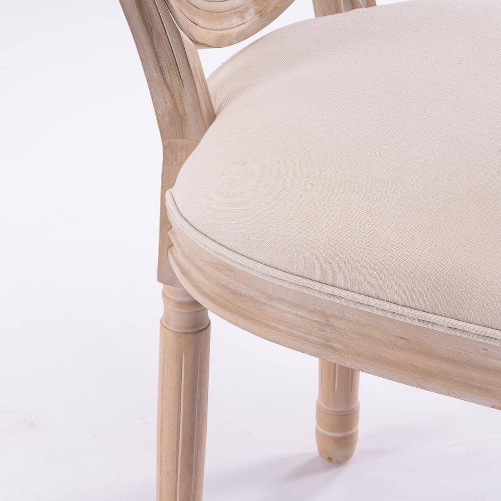 Beige Linen Upholstered Low Back Wood Side Chair Set