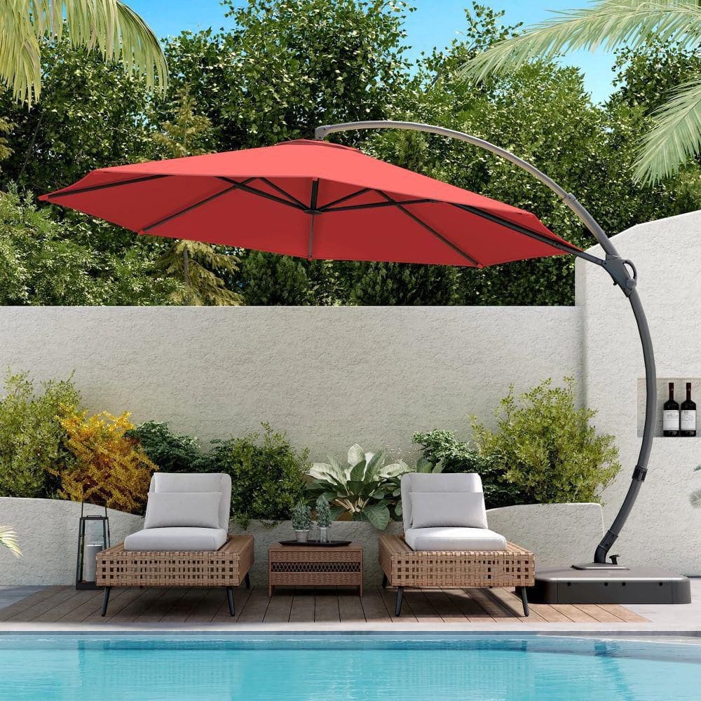 11' Red Aluminum Cantilever Patio Umbrella with Base