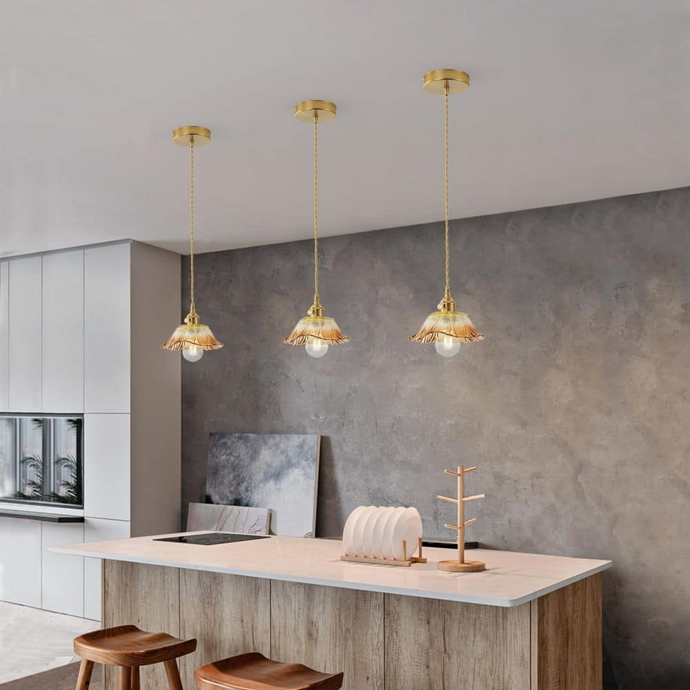 7.09 in. 1-Light Vintage Kitchen Island Gradient Amber Pendant Light Adjustable Hanging Light with Flower Glass Shade price history on PriceWatchPro