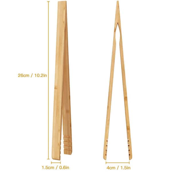 10.2 in. Bamboo and Wood Toast Tongs with Anti-Slip Design and Cooking Oil Coating for Kitchen and Cooking (2-Pack)