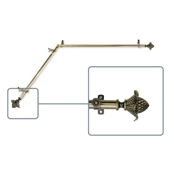 Unbranded 28 in. to 48 in. Adjustable 13/16 in. Corner Window Curtain Rod in Antique Brass with Florian Finials