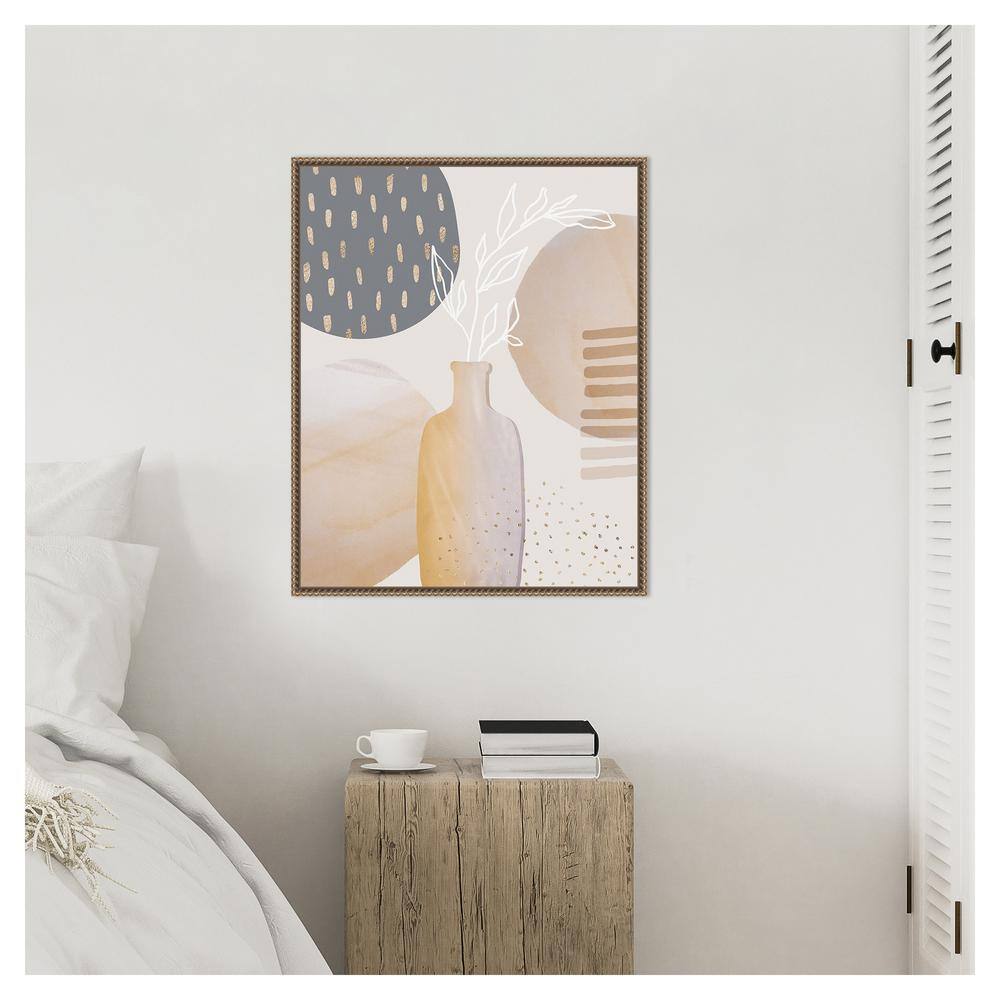 Mid-Century Earth Tones Abstract Canvas Wall Art with Brown Frame