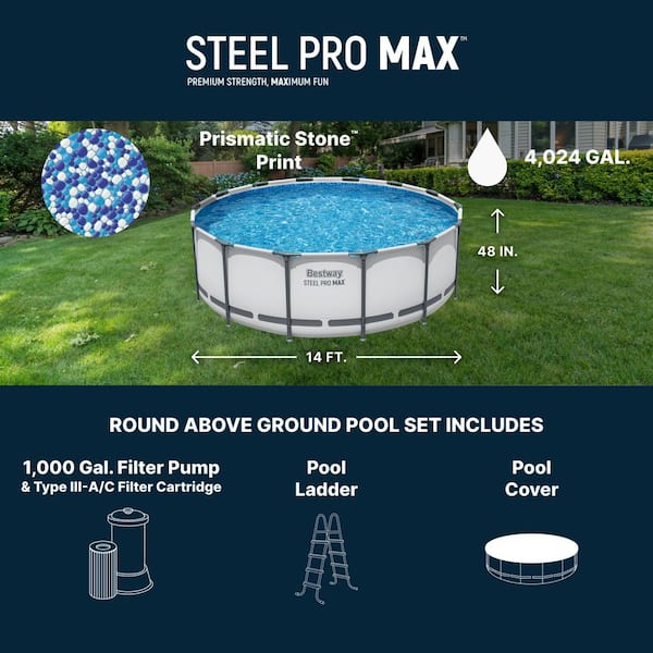 Steel Pro MAX 14 ft. Round 48 in. Deep Above Ground Pool Set