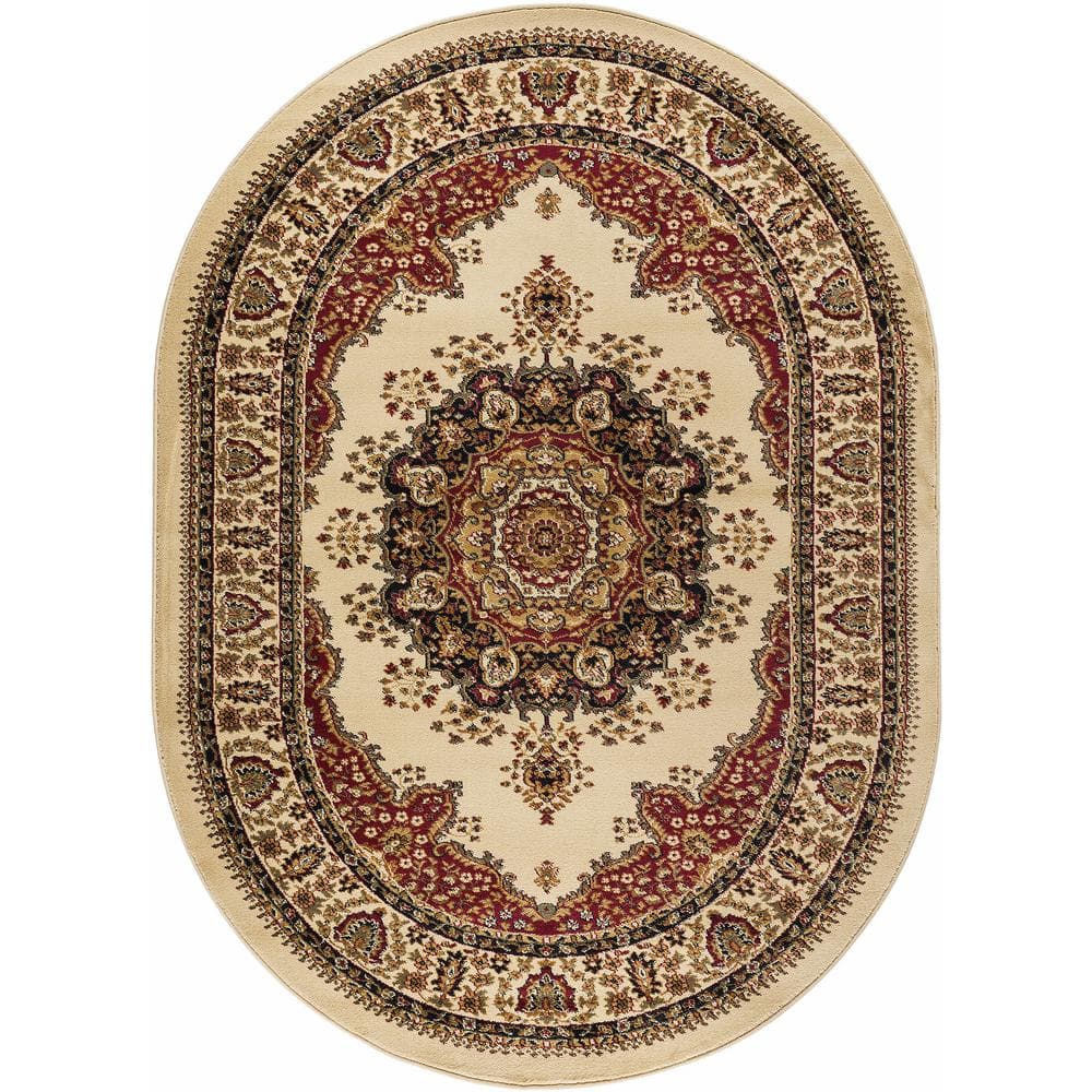 Tayse Rugs Sensation Border Ivory 5 ft. x 8ft. Oval Indoor Area Rug