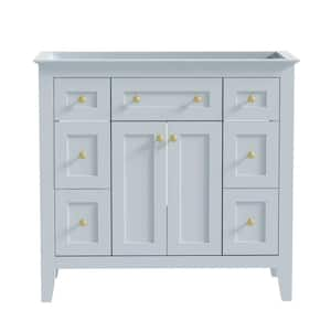 36 in. x 18 in. x 33 in. Bath Vanity Solid Wood Frame Freestanding Storage Cabinet in Blue with 6-Drawers, No Basin Sink