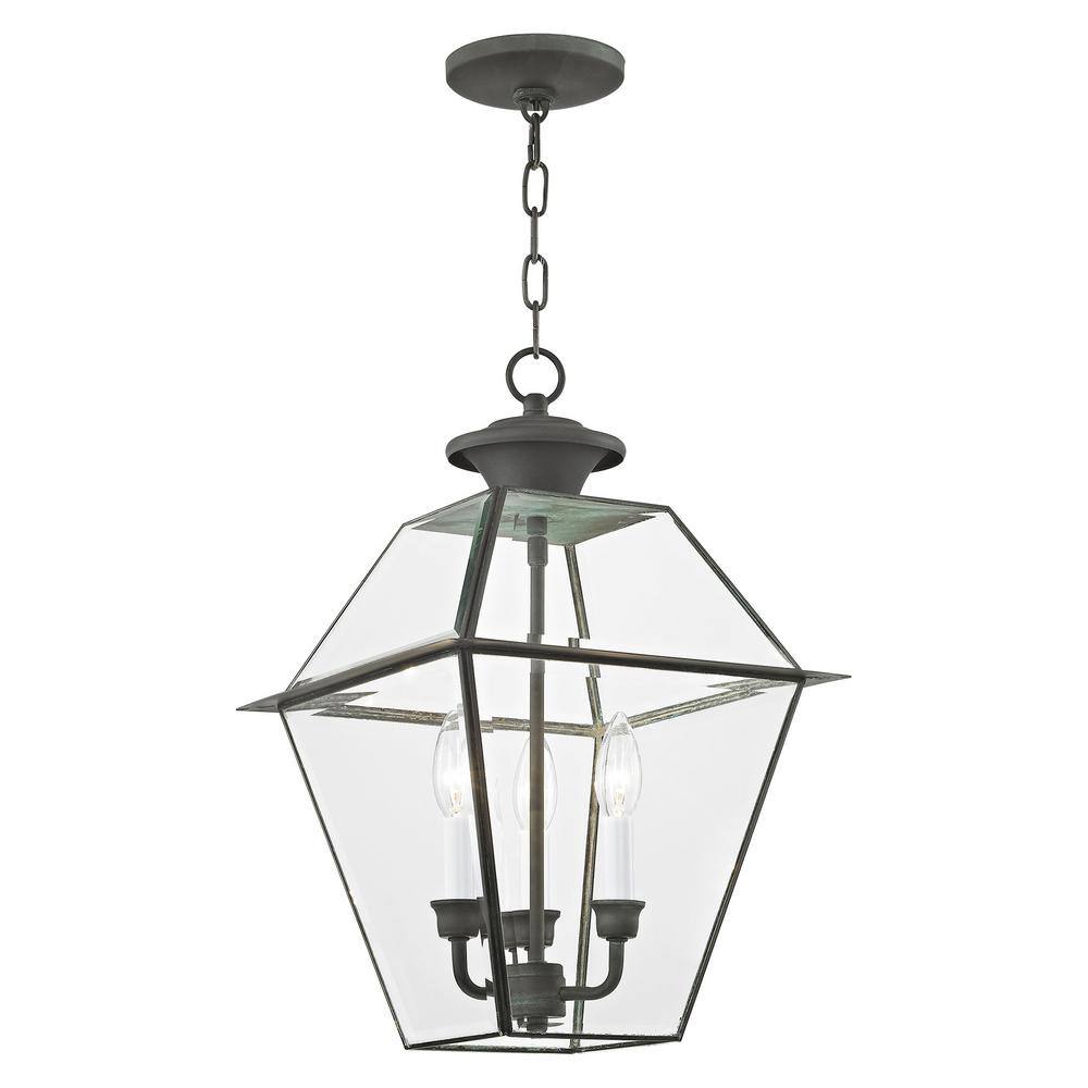 Charcoal Brushed Nickel 3-Light Outdoor Island Pendant with Clear Beveled Glass