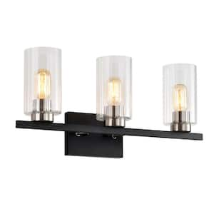 23.5 in. 3-Light Matte Black and Brushed Nickel Vanity Light with Clear Beveled Glass Shades