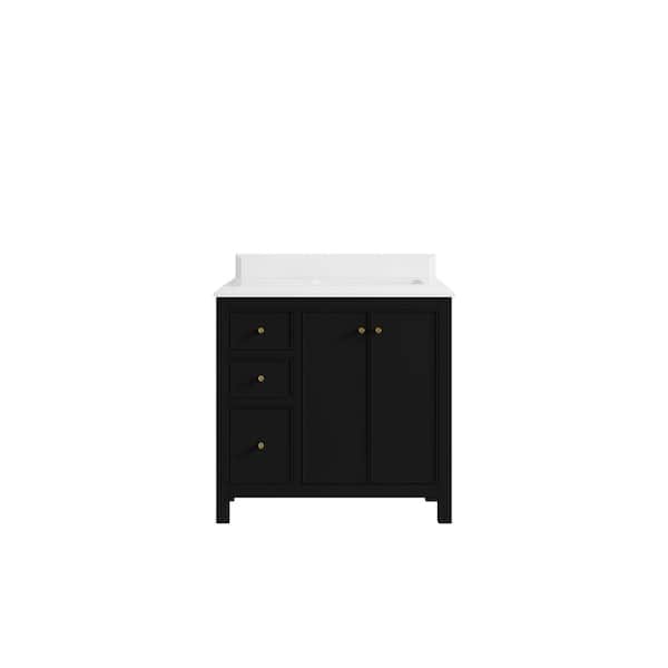 Willow Collections Chicago 36 in. W x 22 in. D x 36 in. H Single Right Offset Sink Bath Vanity in Black with 1.5 in. White qt. Top