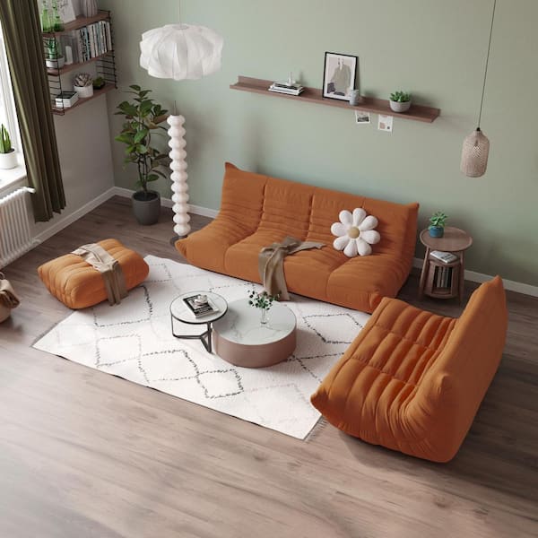 J&E Home 69 in. W Armless Teddy Velvet 3-piece Modular Free Combination Sectional Sofa with Ottoman in. Brown