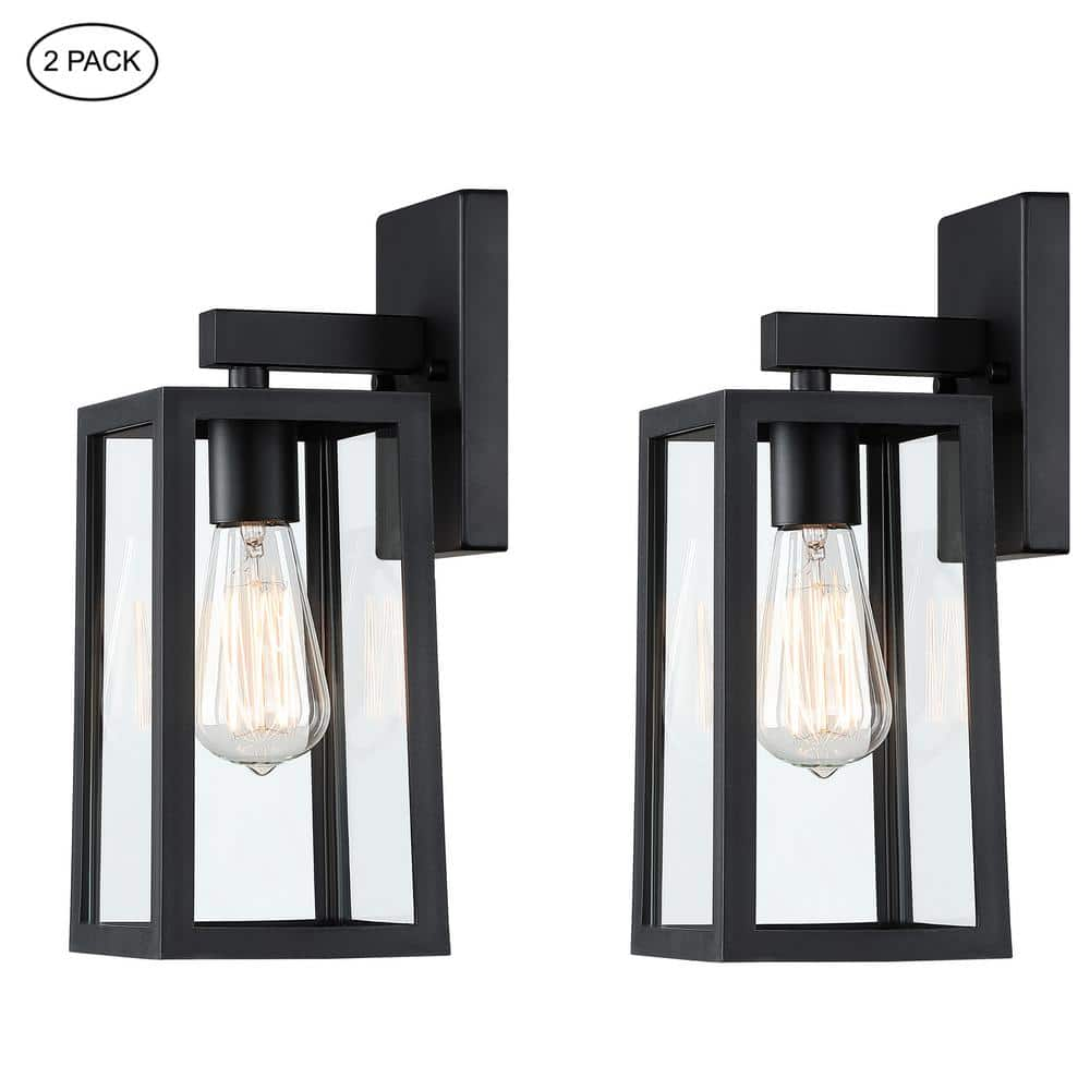 Hukoro 1-Light Matte Black Hardwired Outdoor Wall Lantern Sconces (2 ...