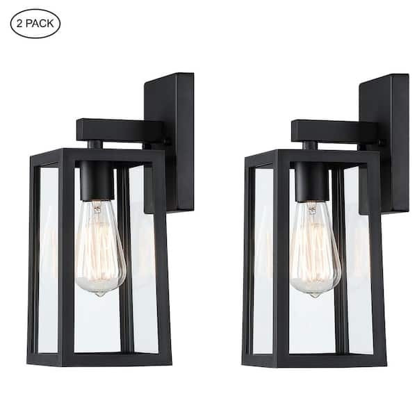 Hukoro 1-light Matte Black Hardwired Outdoor Wall Lantern Sconces (2 