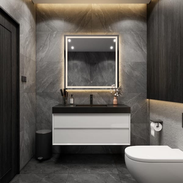 BV Better Vanity MIA 47 in. W. x 20 in. D x 24 in. H Single Sink Floating Bath Vanity in Gloss White with Black Stainless-Steel Top