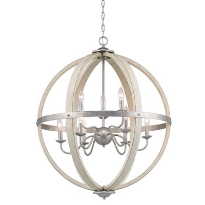 Keowee 28-1/4 in. 9-Light Galvanized Farmhouse Orb Chandelier with Antique White Wood Accents