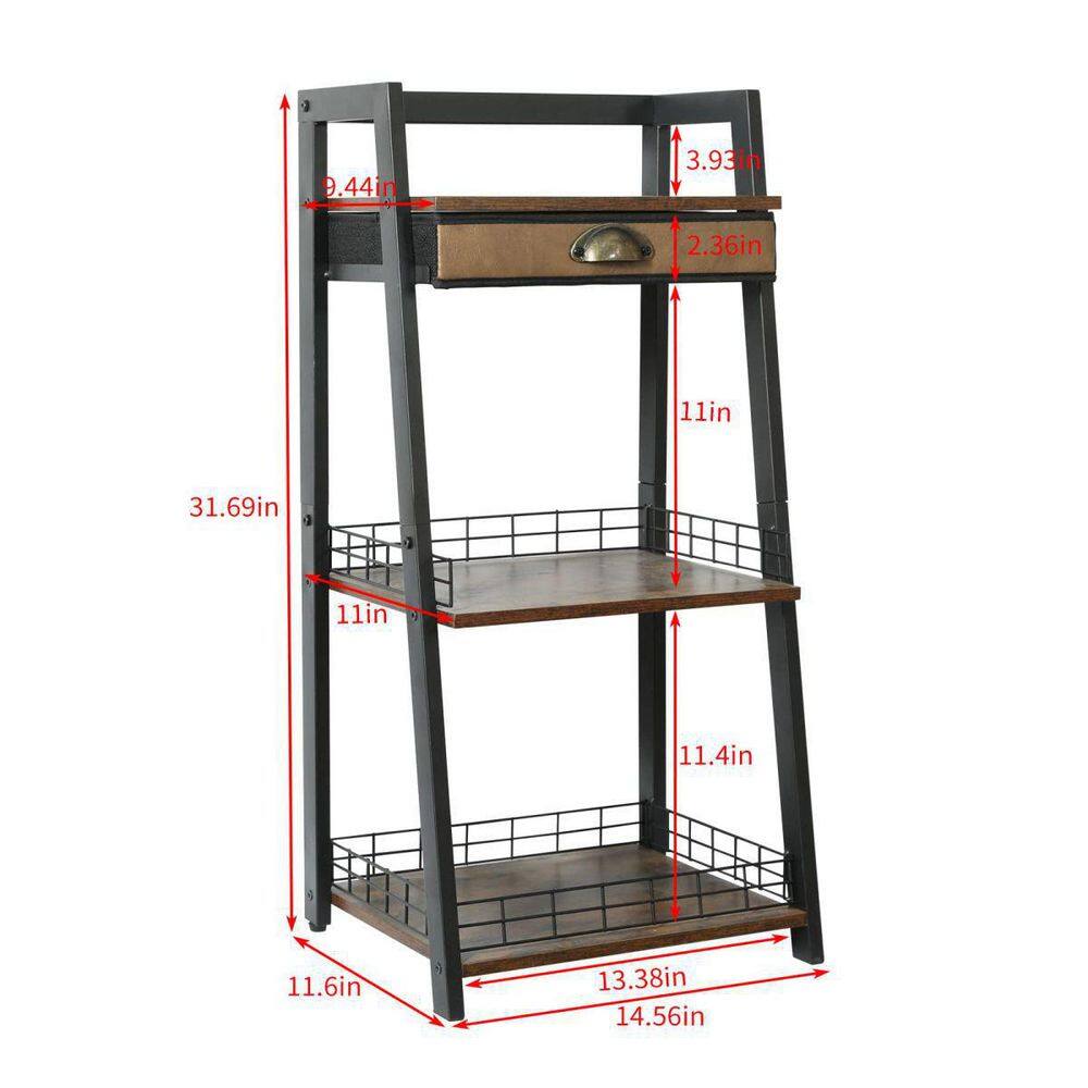 Rustic Brown 3-Tier Freestanding Ladder Shelf with Drawer