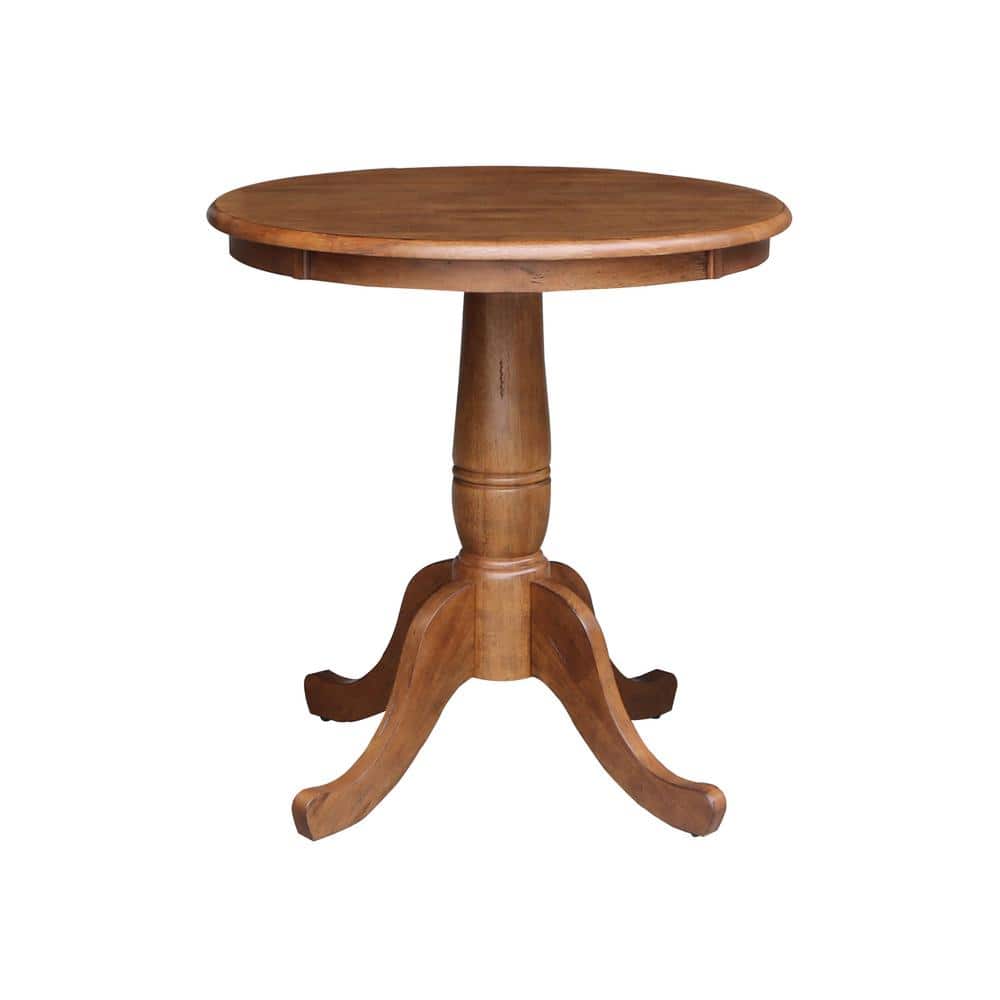 30" Round Distressed Oak Solid Wood Pedestal Dining Table
