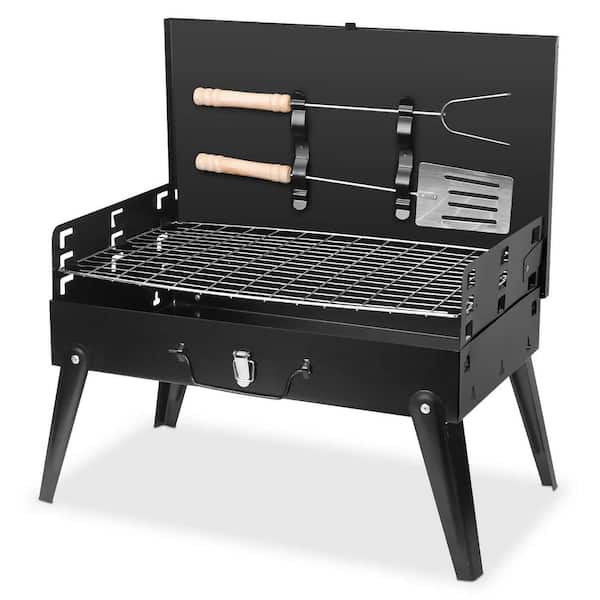 Cubilan Outdoor Portable Charcoal Grill in Black Comes with 1x BBQ Grill1x BBQ Net1x Fork1x BBQ Spatula2x Handles