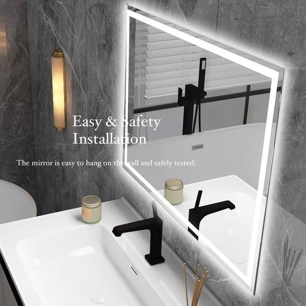 32 in. W x 24 in. H Rectangular Frameless Wall-Mount Anti-Fog Bluetooth LED Light Bathroom Vanity Mirror in Silver, Sliver