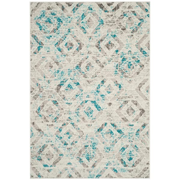 SAFAVIEH Skyler Ivory/Blue Doormat 3 ft. x 5 ft. Geometric Area Rug