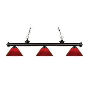 Riviera 3-Light Bronze With Red Plastic Shade Billiard Light With No Bulbs Included