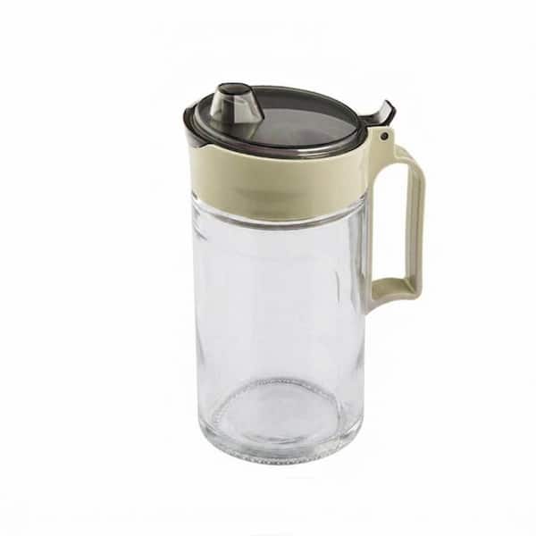 Glass Oil Vinegar Dispenser Bottle Cruet Thick Non-Toxic Beige with Plastic Spout and Cap Drip-Free 1-Piece