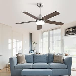 42 in. Indoor Nickel Downrod Mount Ceiling Fan with Lights, Remote Control, 5-Reversible Blades for Bedroom