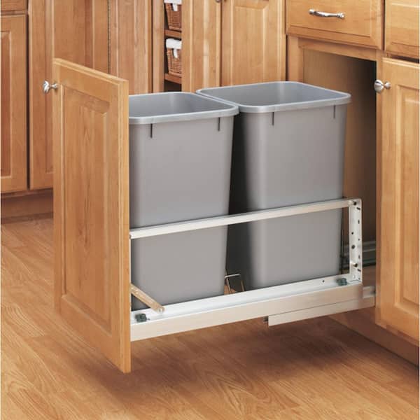 Rev-A-Shelf 18.94 in. H x 11.69 in. W x 22.25 in. D Double 27 Qt. Pull-Out Brushed Aluminum and Silver Waste Container
