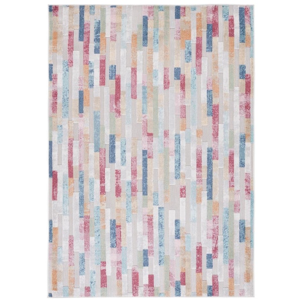 Cabana Red/Aqua/Ivory 5 ft. x 8 ft. High-Low Bricked Indoor/Outdoor Area Rug