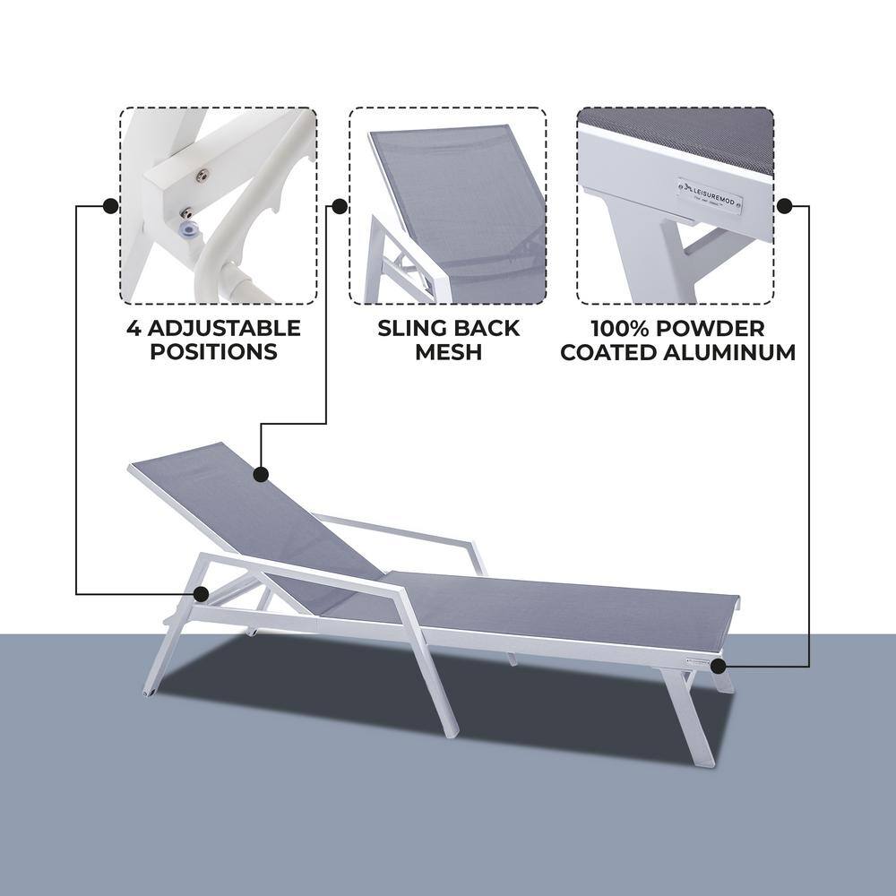 Gray Aluminum Patio Chaise Lounge Chair with Adjustable Backrest