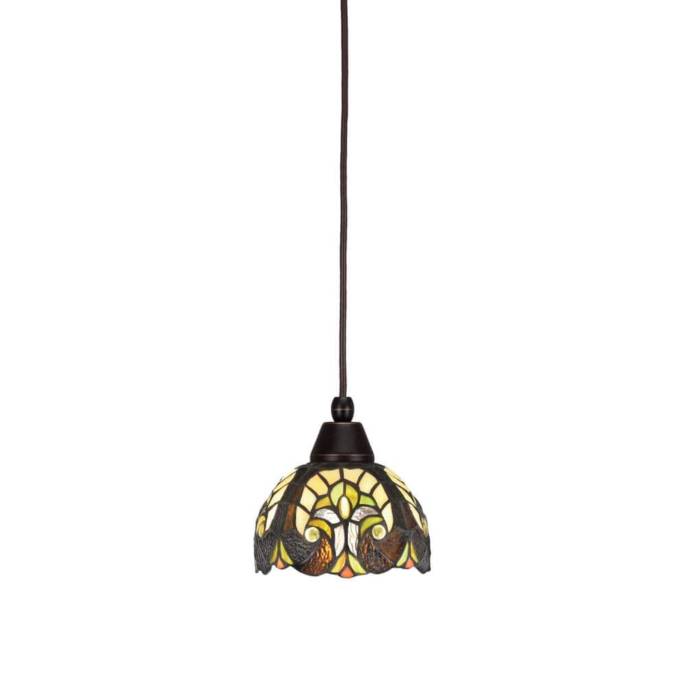 Bryson 7 in. 1-Light Dark Granite Cord Pendant Light with 7 in. Ivory Cypre