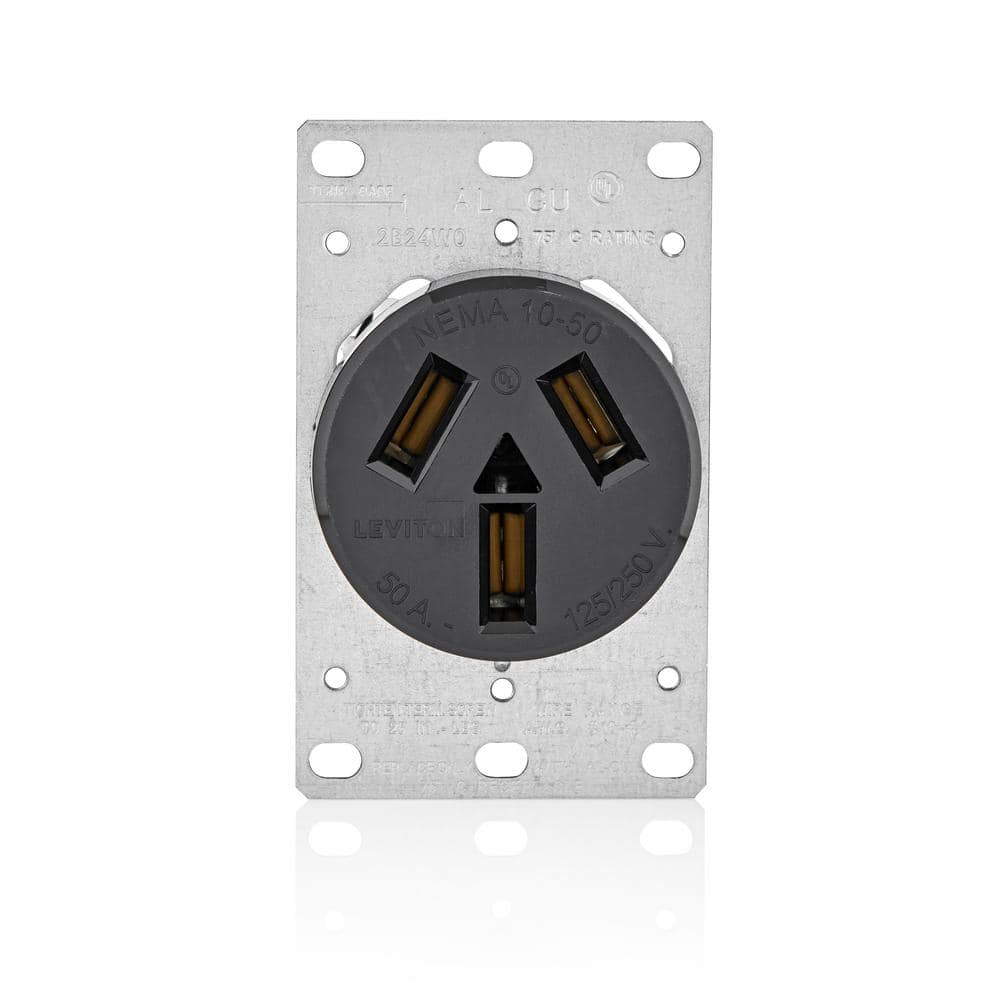 Leviton 50 Amp Flush Mount Shallow Single Outlet, Black Leviton 50 Amp Flush Mount Shallow Single Outlet, Black