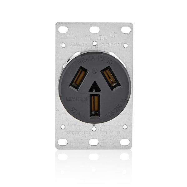 50 Amp 125/250-Volt Shallow Flush Mounted Single Outlet, Black 5206-S10