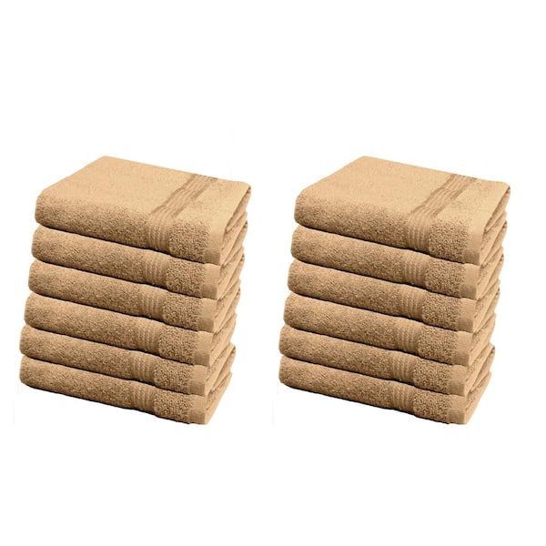 CONTEXT 12-Piece Beige Geometric 100% Cotton washcloth Towel Set