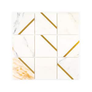 Jazzy White/Gold 11.75 in. x 11.75 in. Square Honed Calacatta Marble/Gold Metal Mosaic Tile (9.588 sq. ft./Case)