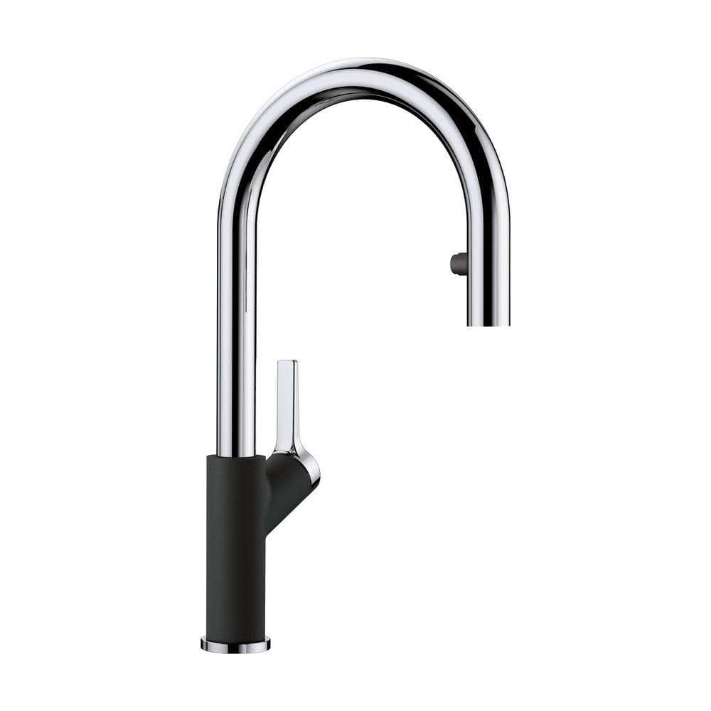 Urbena Single-Handle Pull Down Sprayer Kitchen Faucet in Coal Black/Chrome