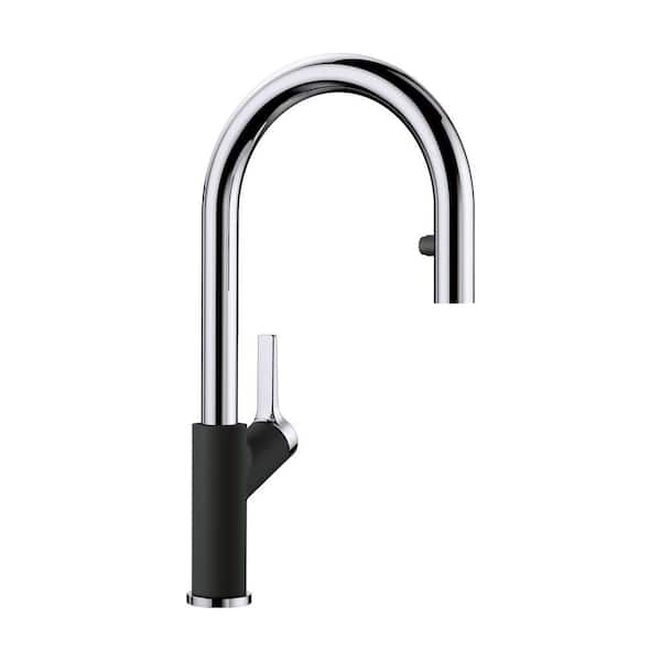 Urbena Single-Handle Pull Down Sprayer Kitchen Faucet in Coal Black/Chrome