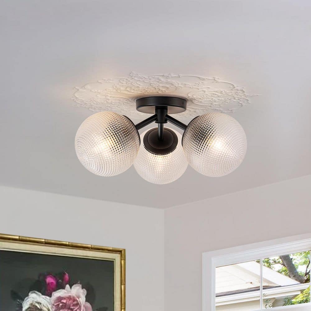 EDISLIVE Lueck 3-Light 18 in. Modern Black Semi Flush Mount with