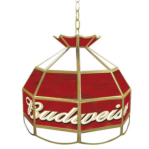 Trademark Global Budweiser 16 in. Brass Hanging Tiffany Style Billiard Lamp