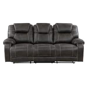 Emily 87 in. W Straight Arm Microfiber Rectangle Manual Double Reclining Sofa in Chocolate