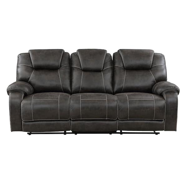 Lazzara Emily 87 in. W Straight Arm Microfiber Rectangle Manual Double Reclining Sofa in Chocolate