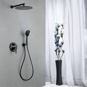 1-Handle 2-Spray 12 in. Rain Shower Head and 5 Mode Handheld Shower Head Shower System Faucet Combo Kit in Matte Black