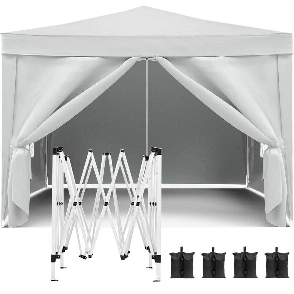 10 ft. x 10 ft. White Pop Up Canopy, Outdoor Party Folding Tent with 4 Remo