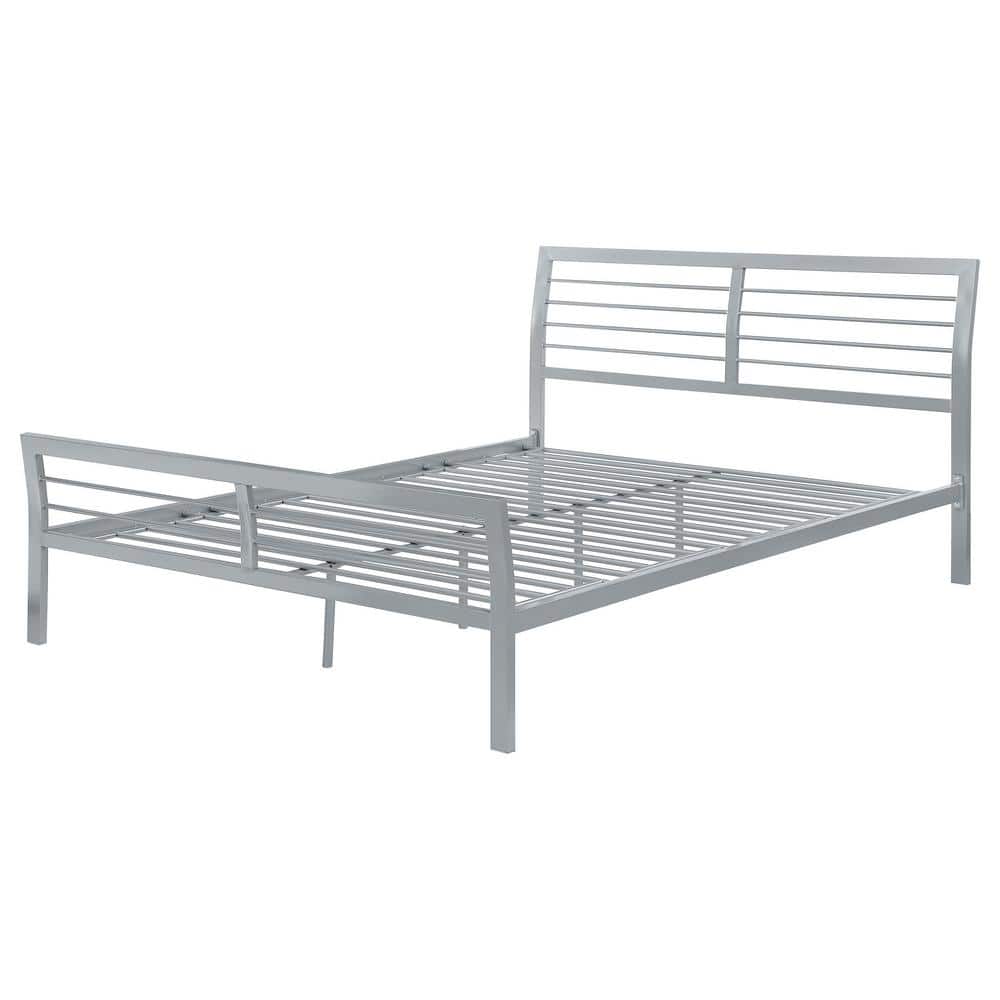 Silver Queen Platform Bed with Metal Headboard and Slats