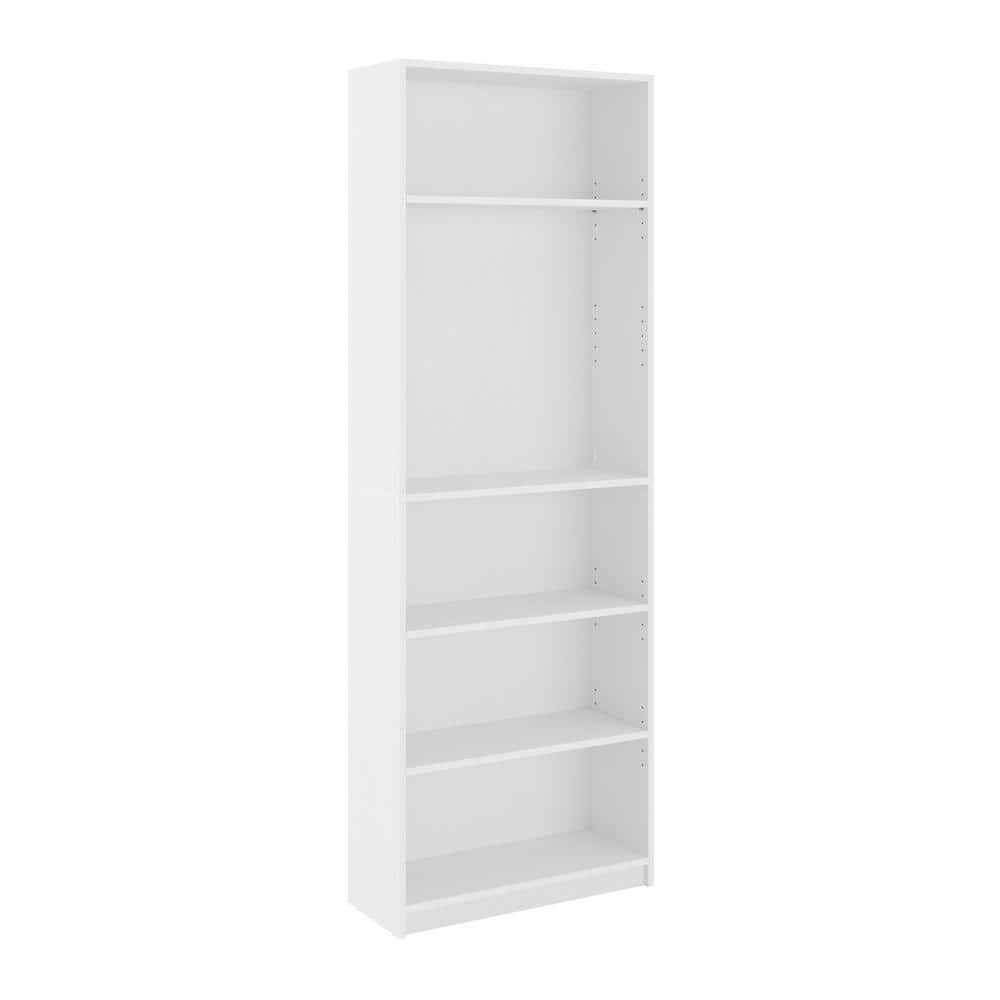 White Adjustable 5-Tier Wooden Bookshelf