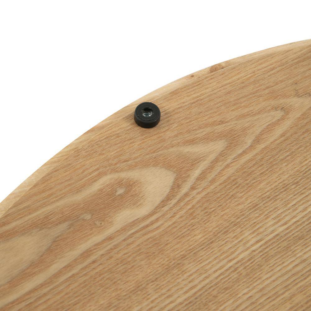 Natural Wood Round Coffee Table with Black Metal Wire Base
