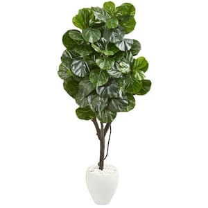 Indoor 68 Fiddle Leaf Fig Artificial Tree in White Planter