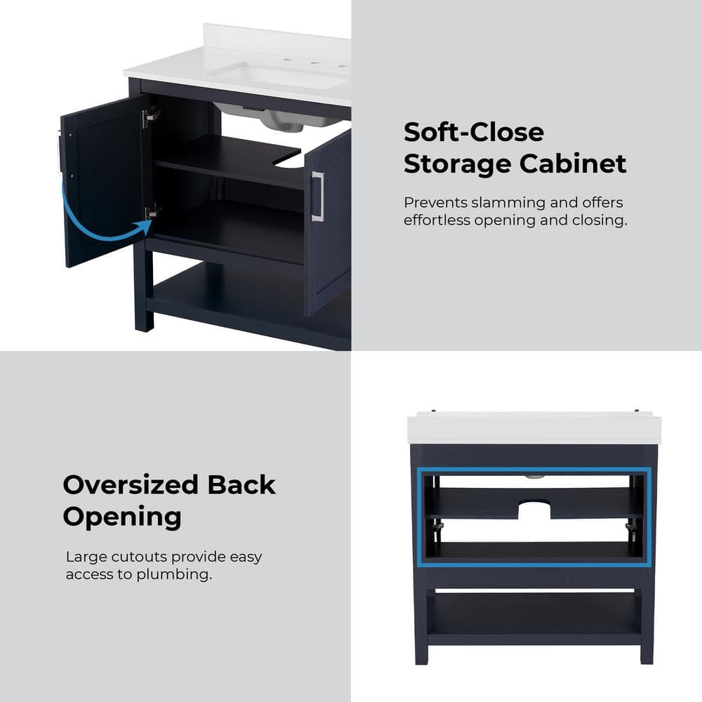 Midnight Blue Freestanding Bathroom Vanity with Marble Top
