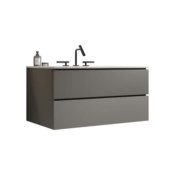 36 in. W Single Sink Floating Grey Bath Vanity with White Ceramic Top