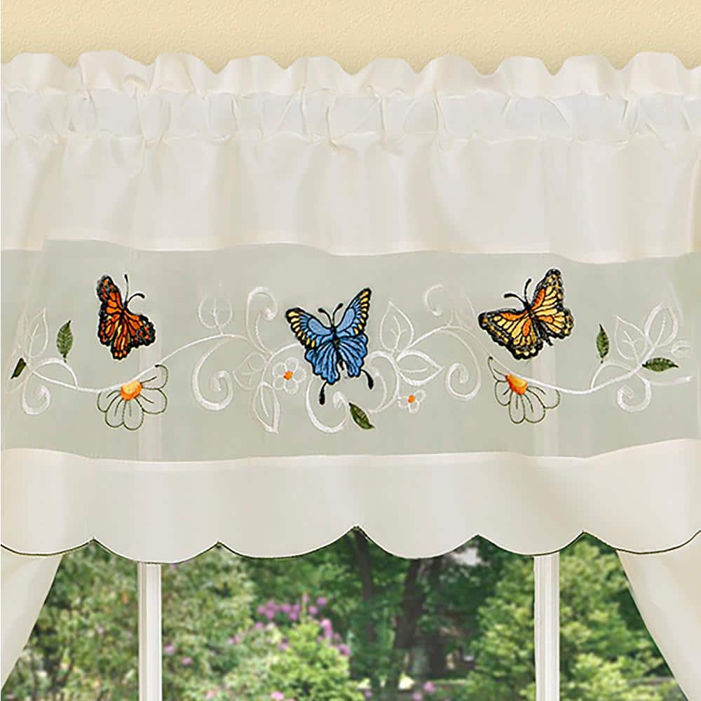 Daisy Meadow Blue Butterfly Embellished Cottage Window Curtain Set