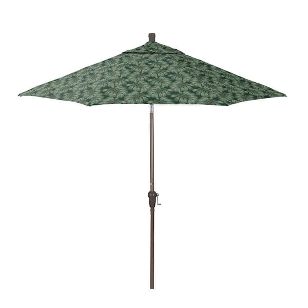 California Umbrella 9 ft. Champagne Aluminum Market Patio Umbrella with Crank Lift and Autotilt in Palm Hunter Pacifica Premium
