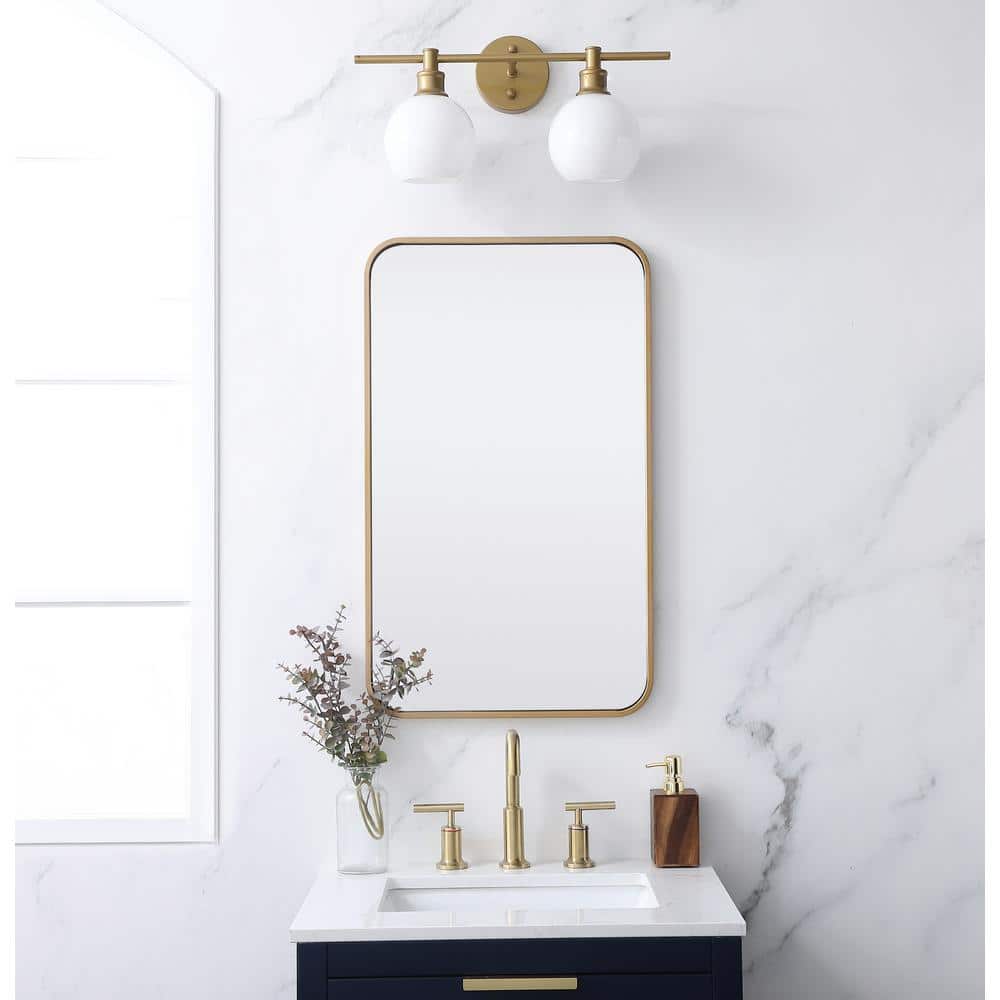 Modern Gold Rectangular Metal Vanity Mirror with Rounded Edges
